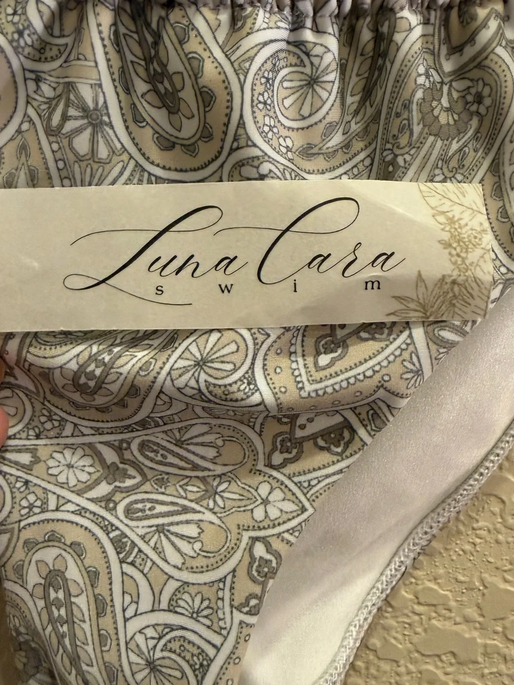 Luna Cara Women’s Side Tie Neutral Paisley Bikini Bottom Sz M